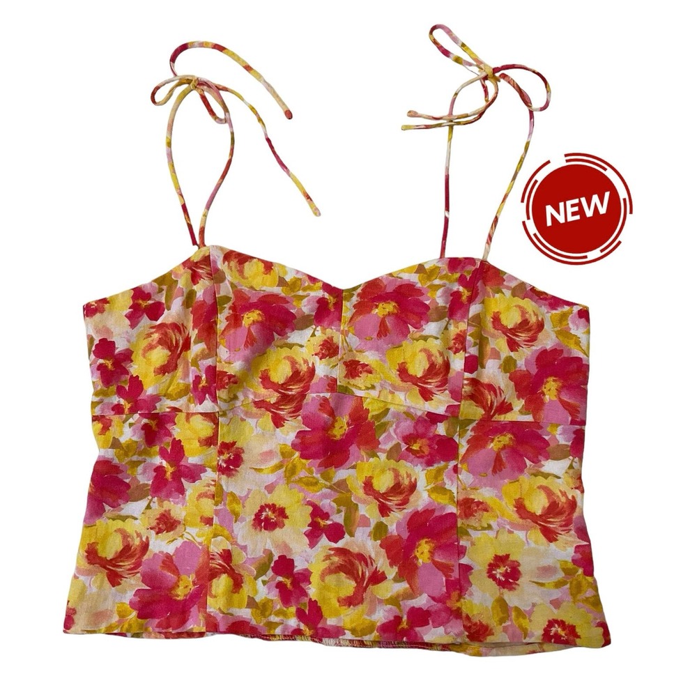 Old Navy Fitted Linen-Blend Tie Shoulder Cropped Cami Top Size L NWT (4-1)